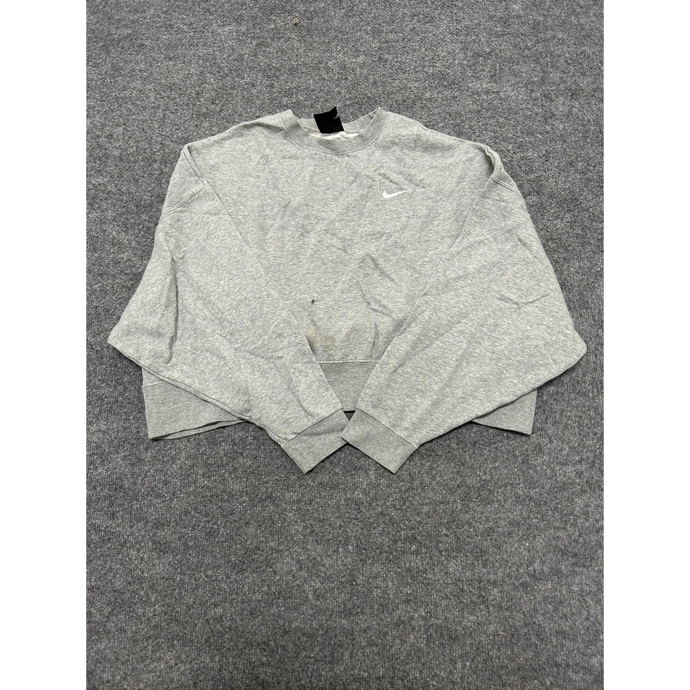 Nike Sweatshirt Womens Size L Grey Cropped Oversized Fleece Pullover Embroidered